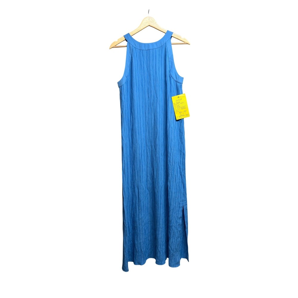 J Jill Blue Crinkle Gauze Maxi Dress Size S Photoshoot Sample Coastal Resortwear